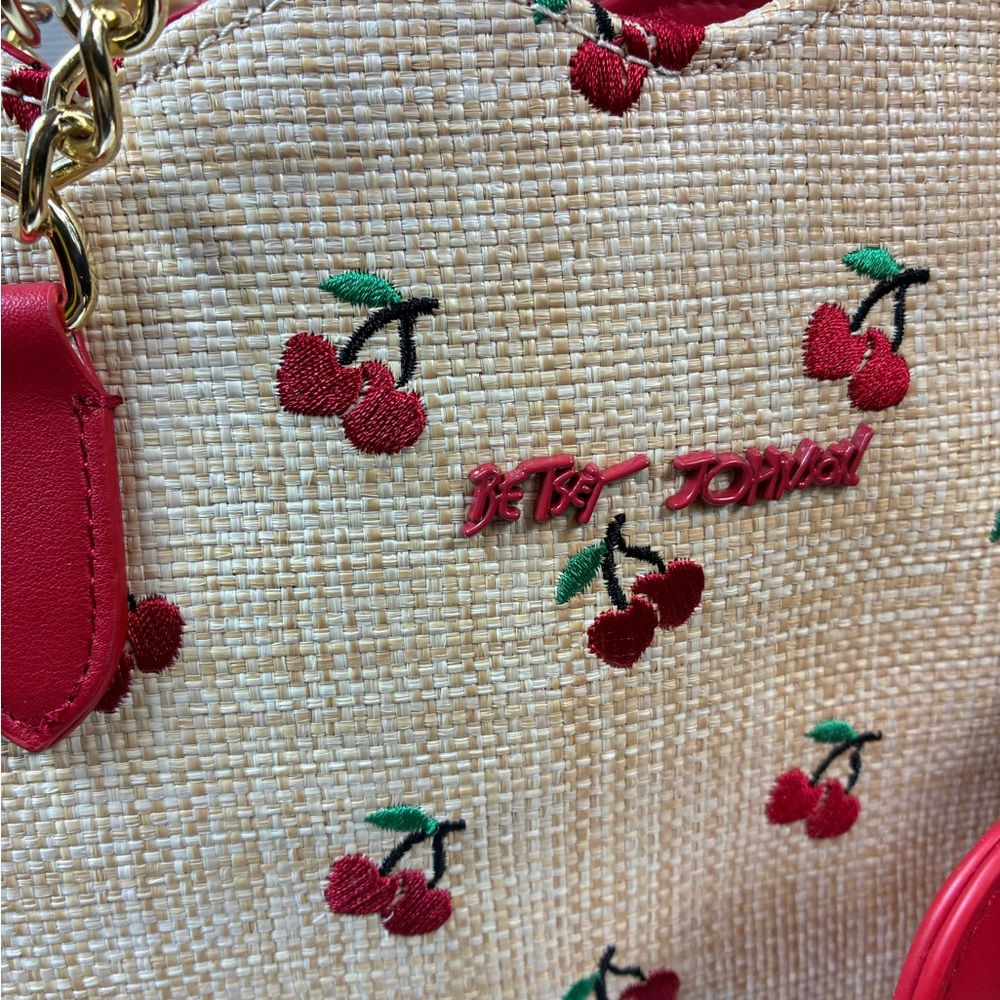 Betsey Johnson Raffia Cherries XOTOTE-L BM30065 Tote Bag - NWT w/ Bonus Charm - Picture 3 of 9